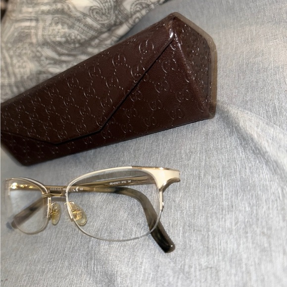 Gucci Vintage Rare Prescription Eyeglasses Readers Gold Cream & Tortoise Shell - Picture 3 of 9